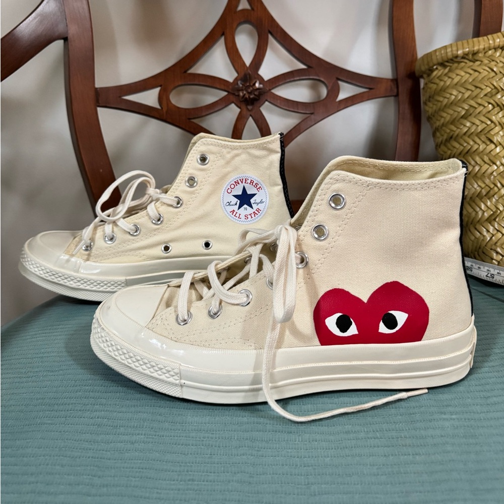 Comme Des Garçons PLAY x Converse Unisex Chuck Taylor High Top Sneakers in Beige